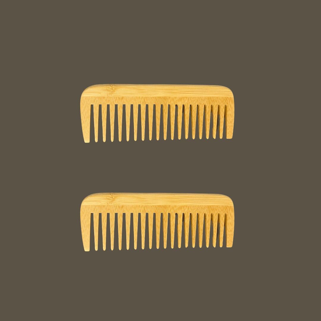 Two wooden combs are shown side by side.