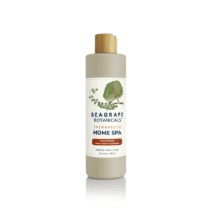 Seagrape Botanicals Home Spa bottle on black.